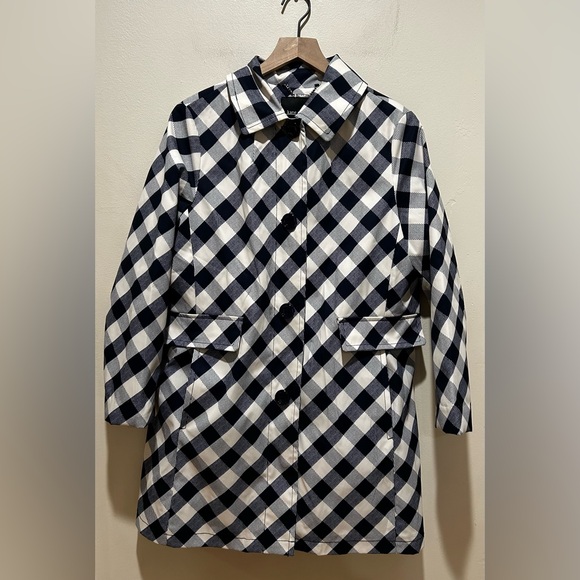 kate spade Jackets & Blazers - Kate Spade New York Water Resistant Blue & White Gingham Plaid Trench Raincoat